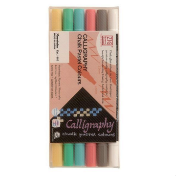 ZIG Memory System Calligraphy Chalk Pastel Colours 6 Colors Set (MS-6400-6V) - pasztell kréta hatású kettős végű ecsetceruza szett, 2/3.5mm hat színű