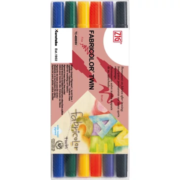 ZIG Arts & Crafts Fabricolor Twin 6 Colors Set (TC-4000-6V) - kettős végű ecsetceruza szett, hat színű