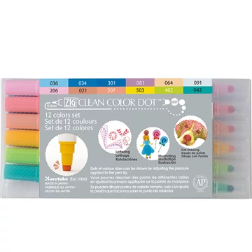ZIG Arts & Crafts Clean Dot 12 Colors Set (TC-6100/12V) - kettős végű ecsetceruza pöttyöző véggel, 12 színű