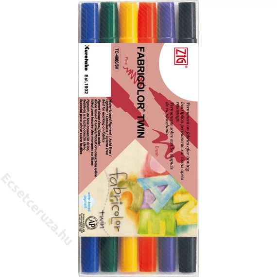 ZIG Arts & Crafts Fabricolor Twin 6 Colors Set (TC-4000-6V) - kettős végű ecsetceruza szett, hat színű