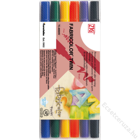 ZIG Arts & Crafts Fabricolor Twin 6 Colors Set (TC-4000-6V) - kettős végű ecsetceruza szett, hat színű