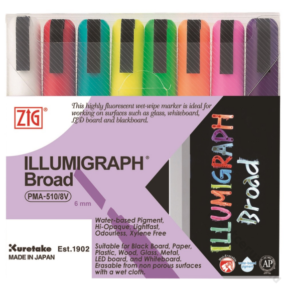 ZIG Sign Illumigraph Broad 8 Colors Set (PMA-510-8V) - fluoreszkáló marker szett, 6mm vágott nyolc színű