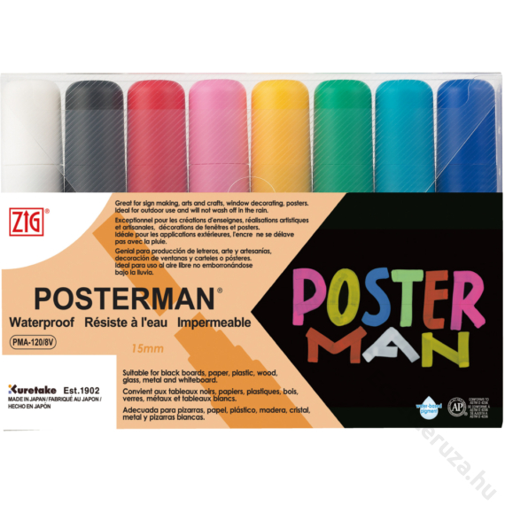 ZIG Sign Posterman Big & Broad 8 Colors Set (PMA-120-8V) - vízálló marker szett, 15mm vágott nyolc színű