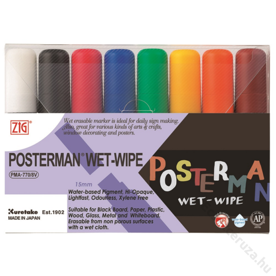 ZIG Sign Posterman Wet-Wipe Big & Broad 8 Colors Set (PMA-770-8V) - marker szett, 15mm vágott nyolc színű