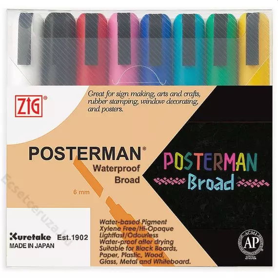 ZIG Sign Posterman Broad 8 Colors Set (PMA-50-8V) - vízálló marker, 6mm vágott nyolc színű szett