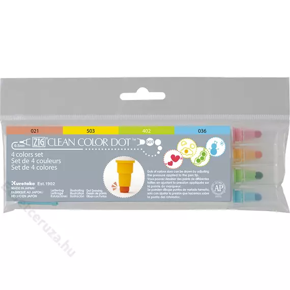 ZIG Arts & Crafts Clean Dot 4 Colors Set (TC-6100/4V) - kettős végű ecsetceruza pöttyöző véggel, 4 színű